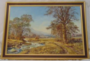 Don Vaughan framed oil on canvas of a country landscape, signed bottom right, 59.5 x 90cm