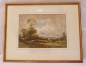 William Manners framed and glazed watercolour of figures in a farm haymaking, signed bottom left, 24