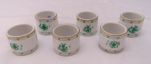 A set of six Herend Chinese green bouquet napkin rings, marks to the interior