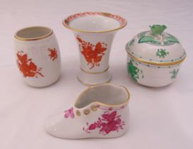 A quantity of Herend Chinese bouquet porcelain to include a covered box and three vases, tallest