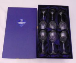A cased set of six Edinburgh Crystal wine glasses