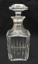 Baccarat Harmonie shaped square whisky decanter with drop stopper, etched mark to the base,23cm (h)