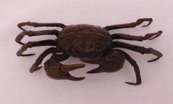 A Japanese Okimono bronze figurine of a crab, marks to the base, 14.5 x 8cm