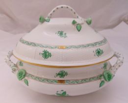 A Herend Chinese green bouquet design tureen and cover, marks to the base, 25 x 37cm