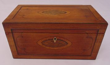 A 19th century rectangular tea caddy with glass mixing bowl, 15,5 x 30 x 15cm