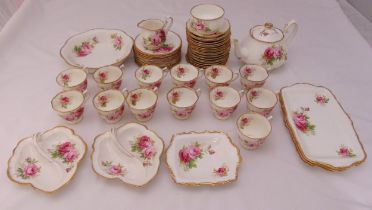 Royal Albert American Beauty tea service to include a teapot, milk jug, sugar bowl, cups ,saucers,