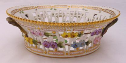 A Royal Copenhagen Flora Danica oval porcelain basket with Pyrola groenlandica horn design, marks to
