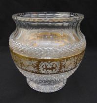 A Bavarian cut glass bowl with etched gilded floral circular band, 19.5cm (h)