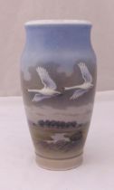 Royal Copenhagen baluster vase decorated with birds in flight, marks to the base, 33.5cm (h)