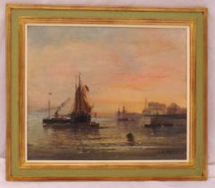 G S. Wart framed late 19th century oil on canvas of boats near the quayside, signed bottom right, 45