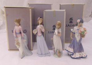 Four Lladró figurines of ladies in various poses to include 5490, 7611, 7622 and 7644, marks to