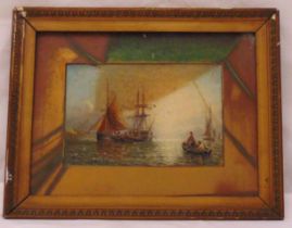 Adolphus Knell framed oil on panel of sailing boats in a harbour, signed bottom right, 15 x 23cm,