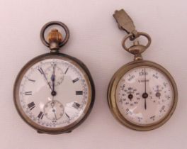 A hallmarked silver open face pocket watch with stop watch and a vintage yards and miles pedometer