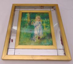Bettina Caro framed and glazed watercolour of a girl with flowers signed bottom right, 25.5 x 19.
