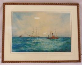 William Birchall three framed and glazed watercolours of seascapes, signed to the bases, 34 x 51cm
