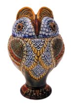 Doulton Lambeth tobacco jar with pull off cover in the form of an owl, by Mark V Marshall circa