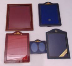 Five photograph leather frames of various shape and size with gilt decorations