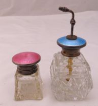 A cut glass and enamelled hallmarked silver atomiser and a cut glass and enamelled hallmarked silver