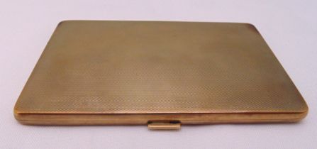 9ct gold engine turned cigarette case in leather fitted cover, approx total weight 145g