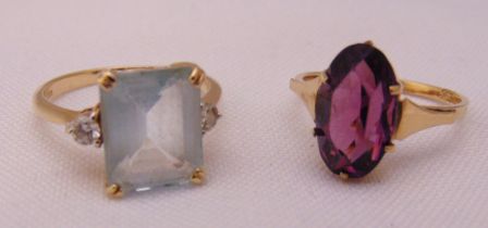 9ct gold and aquamarine ring and a 9ct gold and amethyst ring, approx total weight 5.2g