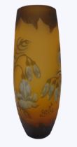 Émile Gallé style acid etched double overlay cameo ovoid vase decorated with flowers and leaves