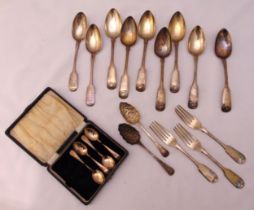 A quantity of hallmarked silver and white metal flatware, approx total weight 940g