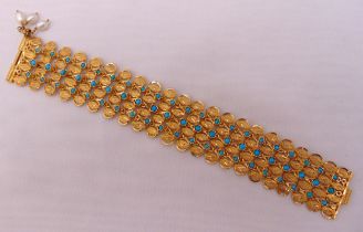 Yellow gold and turquoise bracelet tested 18ct, approx total weight 40.5g