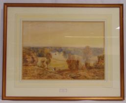 John Burgess Junior framed and glazed watercolour of a river with figures in a landscape, signed and