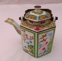 A Chinese octagonal teapot, the sides decorated with birds and vegetation, 18cm (h)