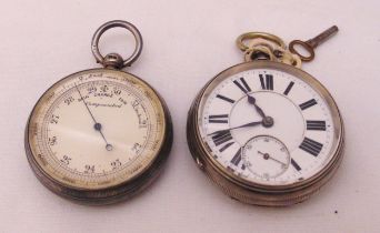 A hallmarked silver pocket barometer and a hallmarked silver pocket watch with Roman numerals and