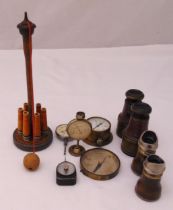 A quantity of collectables to include binoculars, gauges, a compass and table skittles (8)