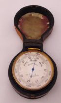 J. Hicks of Hatton Garden London leather cased travel barometer and compass