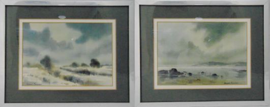 Edward Emerson two framed and glazed watercolours of landscapes, signed bottom left and right,