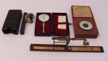 A quantity of scientific collectables to include a thermometer, a cased scale and a gauge (4)