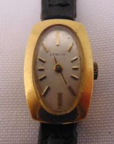 Zenith 18ct yellow gold ladies wristwatch on a leather strap