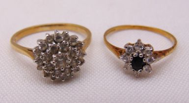 Two 9ct gold rings set with white stones, approx total weight 3.8g