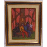 Phyllis Lawson framed oil on canvas titled Figures in a Park II, 34 x 25,5cm ARR applies