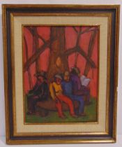 Phyllis Lawson framed oil on canvas titled Figures in a Park II, 34 x 25,5cm ARR applies