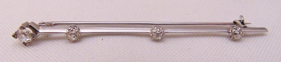 A platinum and diamond bar brooch, approx total weight 3.4g