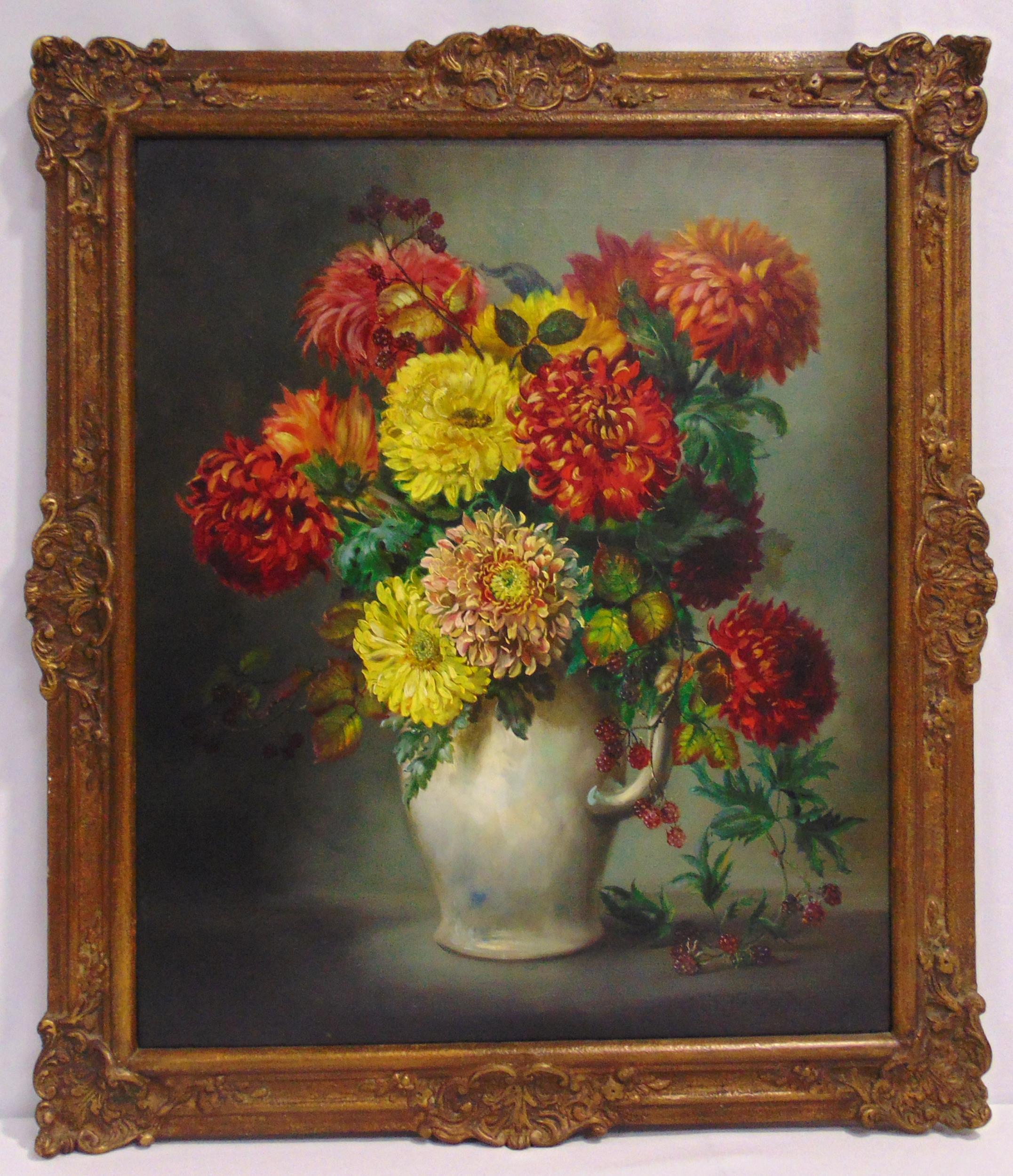 Cecil Kennedy framed oil on canvas still life of flowers in a jug, signed bottom right, 60 x 50cm