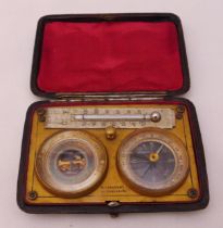 A French cased three piece travelling barometer, compass and thermometer