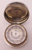 Mappin and Webb hallmarked silver cased travel barometer and thermometer, London 1931