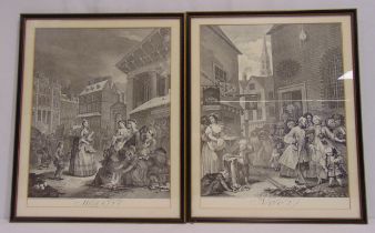 Four Hogarth monochromatic framed and glazed engravings of Noon, Evening, Night and Morning, each