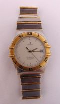 Omega Constellation stainless steel and gold automatic gentlemans wristwatch with date aperture,