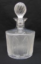 Lalique Femmes crystal decanter circa 1970 of tapering cylindrical form with drop stopper, signed to