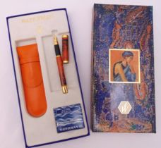 Waterman fountain pen in original packaging to include ink cartridges and leather pouch