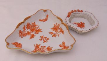 A quantity of Herend Chinese orange bouquet porcelain to include a triangular dish and a shaped