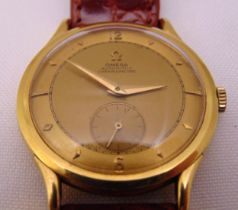 Omega Chronometer gentlemans wristwatch on replacement leather strap, tested 18ct gold