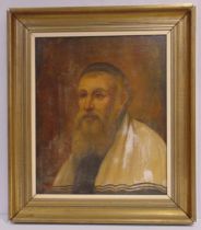 M Kravitz framed oil on canvas portrait of a Rabbi wearing a tallit, signed bottom left, 60 x 50cm