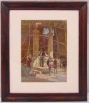 Sir Hubert von Herkomer framed and glazed watercolour of figures and donkeys by a well, signed and
